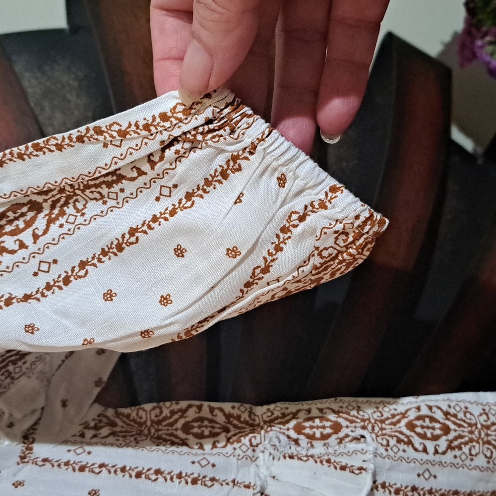 Bohemian Ruffle Blouse - White and Brown - Picture 3 of 5